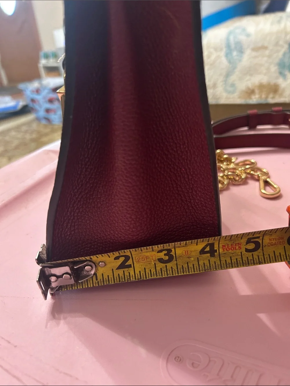 Michael Kors Beige and Burgundy 'LOVE' Leather Satchel